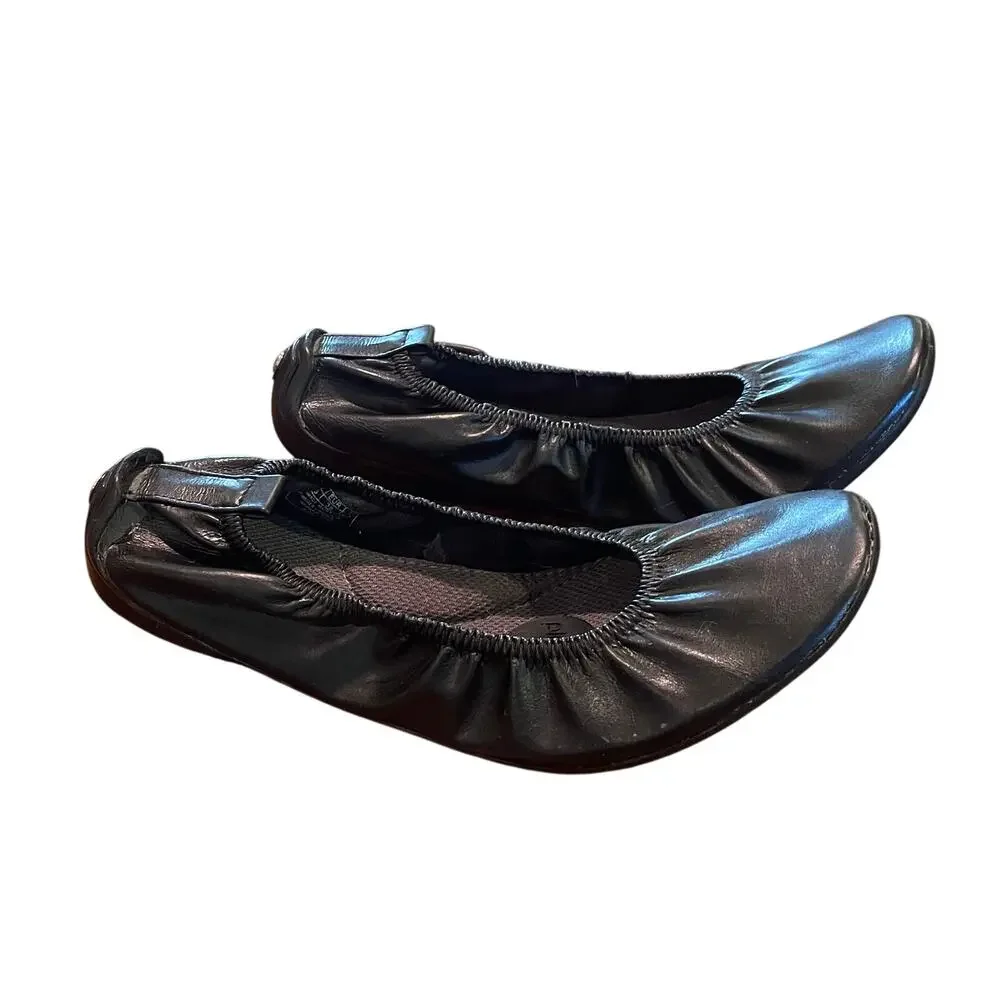 Pluggz Anu Black Faux Leather Packable Ballet Flats, Earthing/Grounding Shoe 7.5